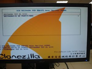 Menú restauració de CloneZilla per a Acer X490G